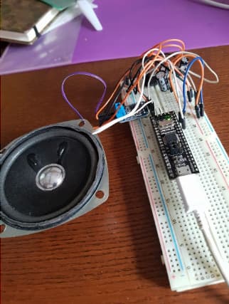 The second version of SID's electronics using an STM32 on a large breadboard